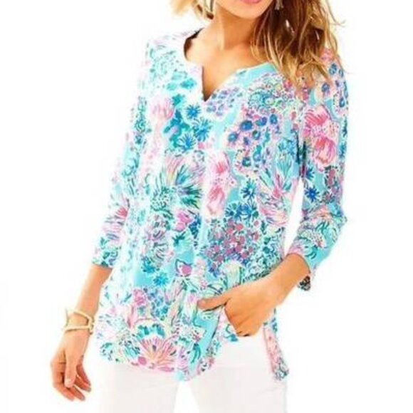 Lilly Pulitzer Justina SPF 50+ Tunic Gypsea Serene Blue Size XS - Picture 1 of 8